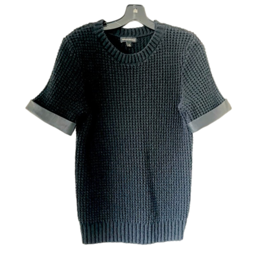 Banana Republic Black short sleeve leather trim sweater